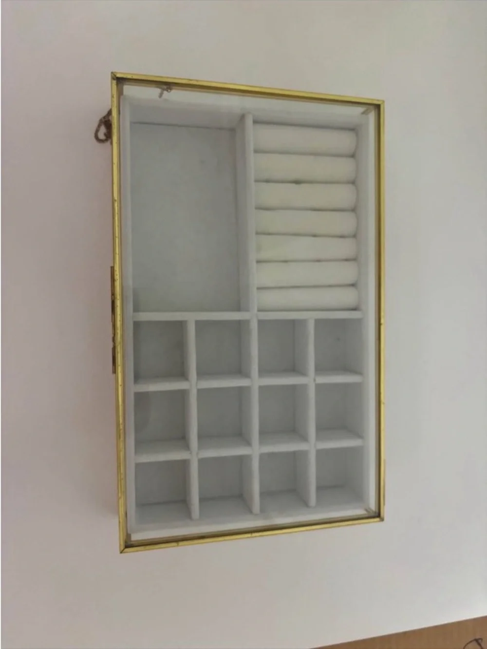 Glass and Gold Jewelry Organizer Box with White Velvet Interior